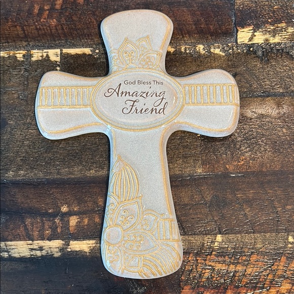 Elegant Tan Cross Wall Decor NWT and Box - Picture 1 of 6